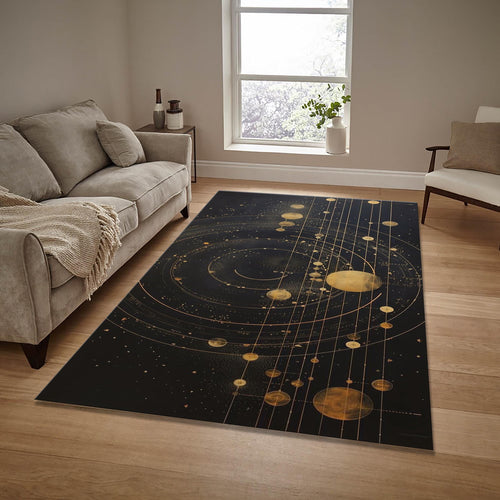 Astrology Rug: Black Space Theme, Non-Slip Area Rug