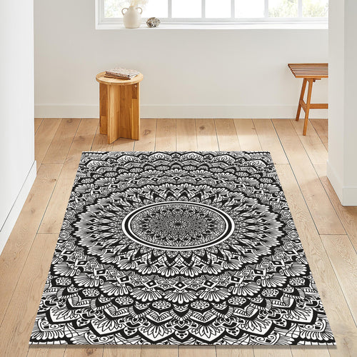 Mosaic Mandala Area Rug: Modern Boho Decor, Washable Non-Slip Rug