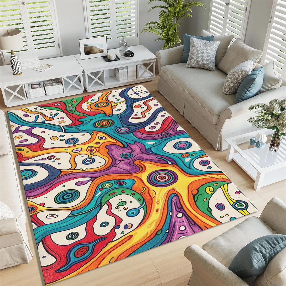 Abstract Floral Area Rug: Colorful Botanical Art, Modern Design