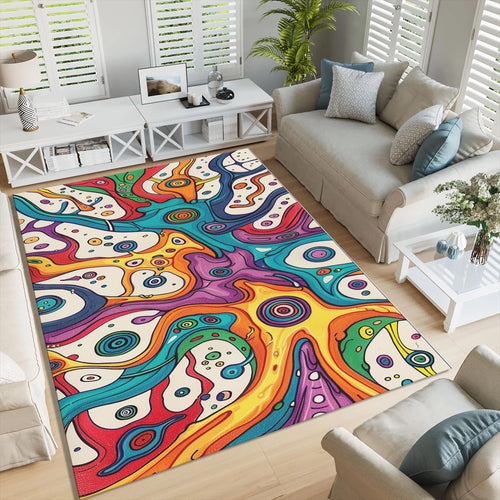Abstract Floral Area Rug: Colorful Botanical Art, Modern Design