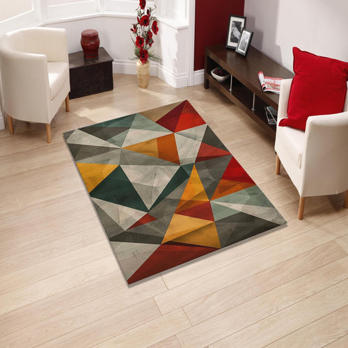 Abstract Geometric Area Rug: Colorful Triangle Design
