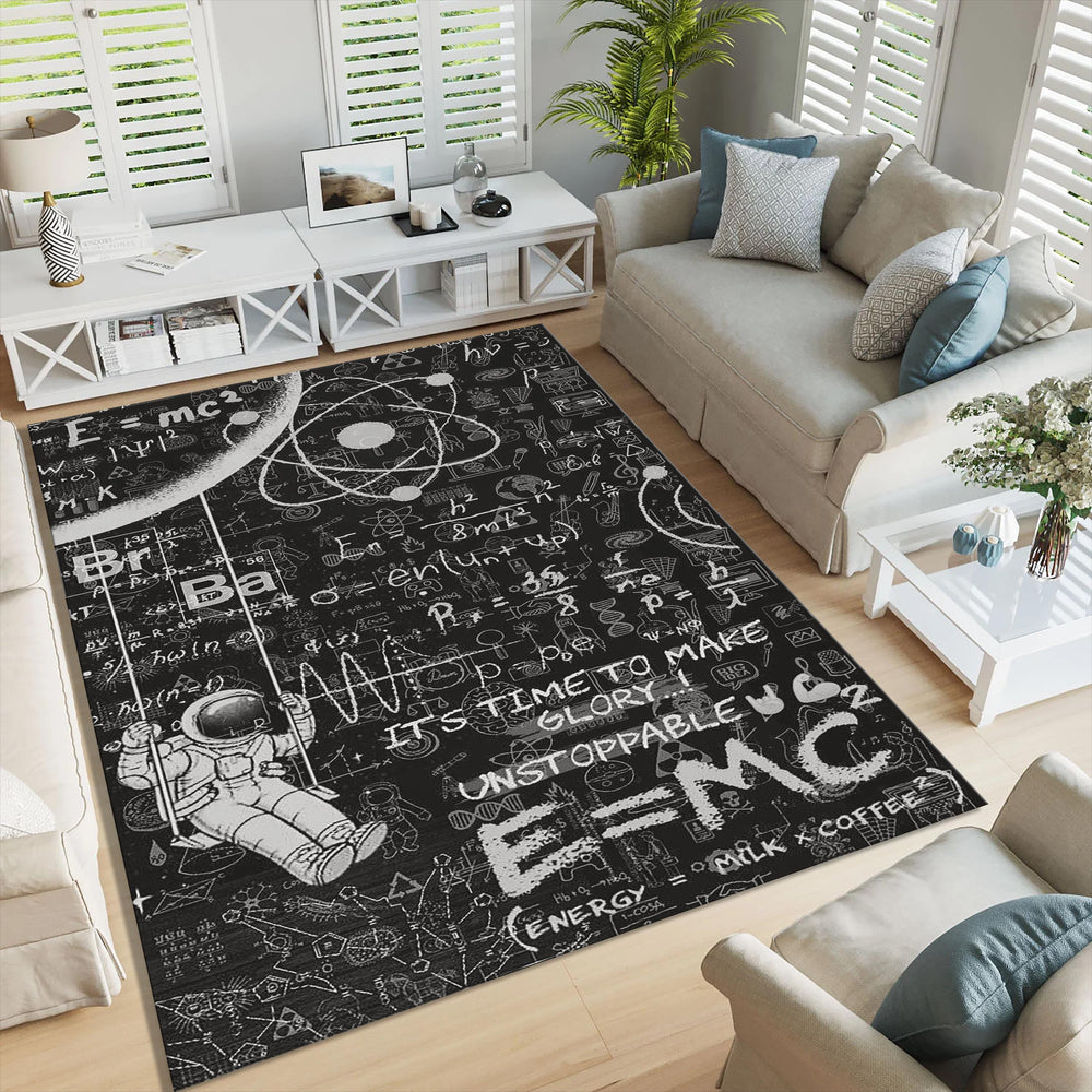 Einstein E=MC2 Rug: Maths Patterned Non-Slip Decorative Rug