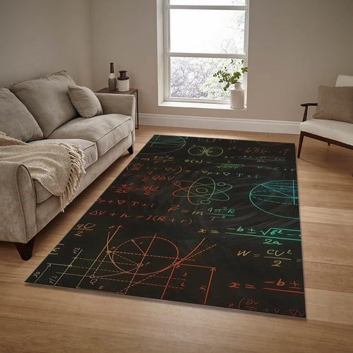Physics Formula Rug: Black and White Science Area Rug