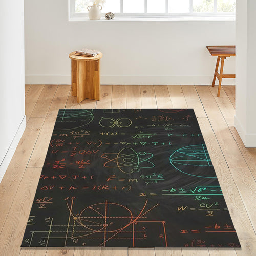 Physics Formula Rug: Black and White Science Area Rug