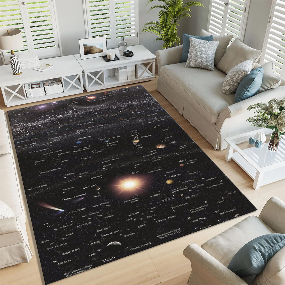 Universe Area Rug: Black Space Theme, Astrology Decor