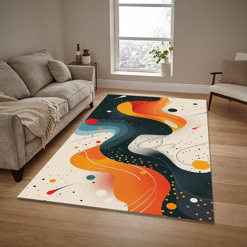Abstract Floral Area Rug: Modern Art, Boho Living Room, Non Slip