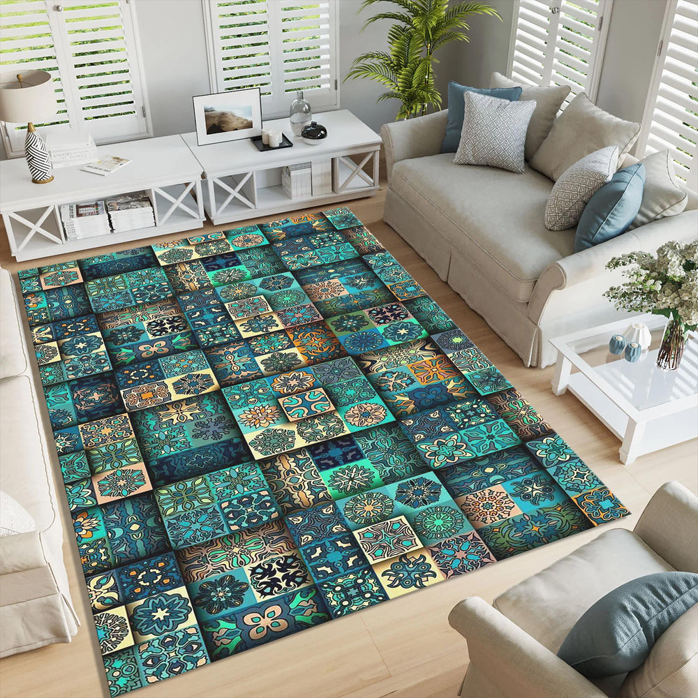 Boho Area Rug: Colorful Floral Botanical Design