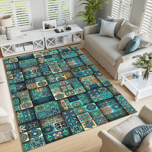 Boho Area Rug: Colorful Floral Botanical Design