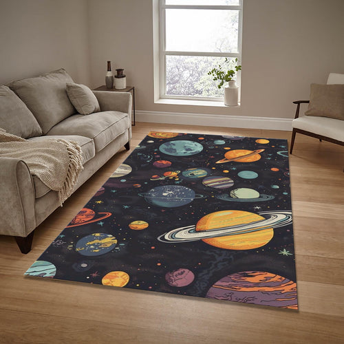 Saturn Universe Rug: Washable Kids Room Decor