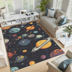 Saturn Universe Rug: Washable Kids Room Decor