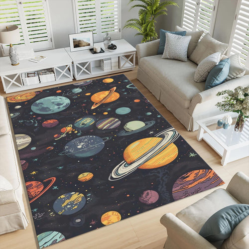 Saturn Universe Rug: Washable Kids Room Decor