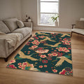 Floral Crane Rug: Exotic Boho Decor, Washable Area Rug