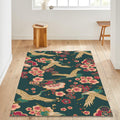 Floral Crane Rug: Exotic Boho Decor, Washable Area Rug