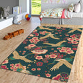 Floral Crane Rug: Exotic Boho Decor, Washable Area Rug