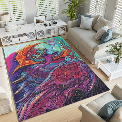 Abstract Art Area Rug: Colorful Non-Slip Boho Living Room Carpet
