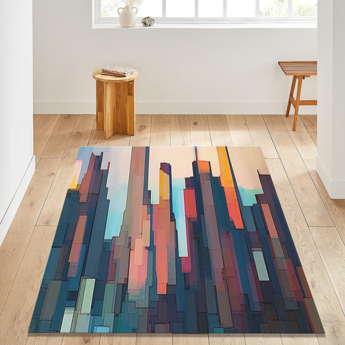 Abstract Art Area Rug: Geometric Lines, Boho Living Room Decor