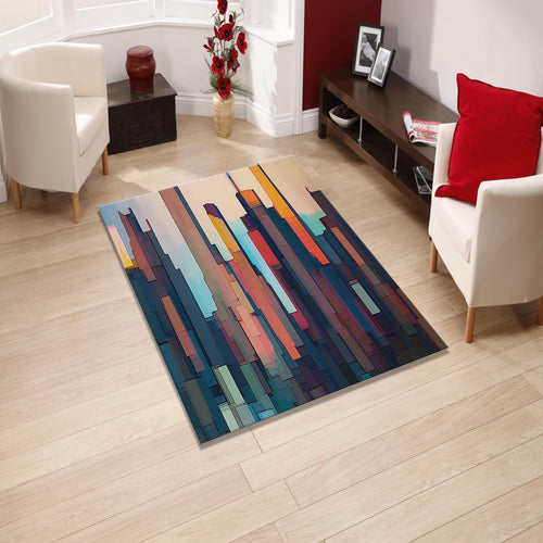 Abstract Art Area Rug: Geometric Lines, Boho Living Room Decor