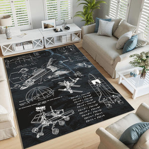 Space Rocket Blueprint Rug: Modern Science Theme Art Rug