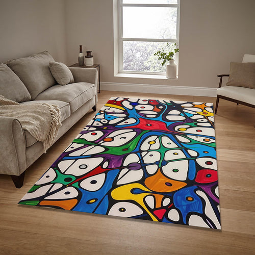 Abstract Colorful Area Rug: Exotic Modern Art, Washable Non-Slip