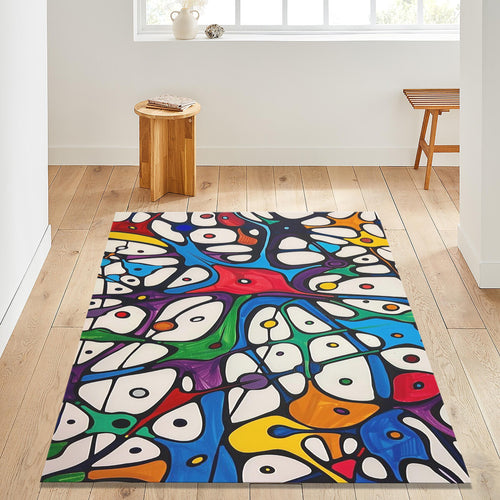 Abstract Colorful Area Rug: Exotic Modern Art, Washable Non-Slip