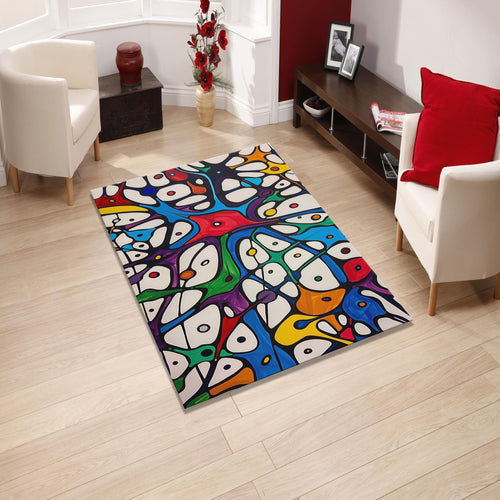 Abstract Colorful Area Rug: Exotic Modern Art, Washable Non-Slip