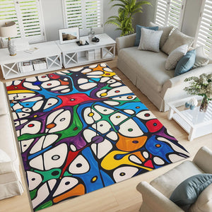 Abstract Colorful Area Rug: Exotic Modern Art, Washable Non-Slip