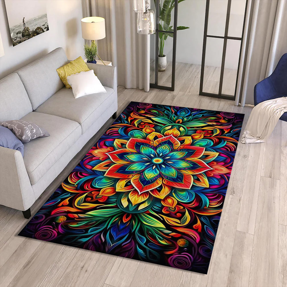 Mandala Boho Area Rug Exotic Colorful Living Room Bedroom Carpet