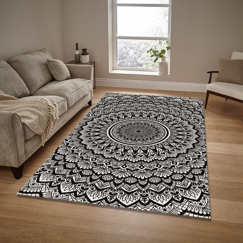 Mosaic Mandala Area Rug: Modern Boho Decor, Washable Non-Slip Rug