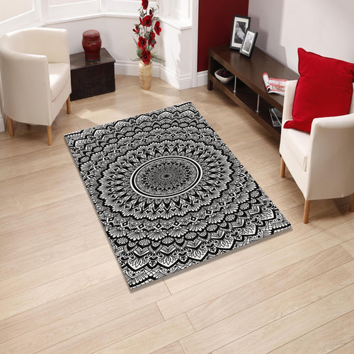 Mosaic Mandala Area Rug: Modern Boho Decor, Washable Non-Slip Rug