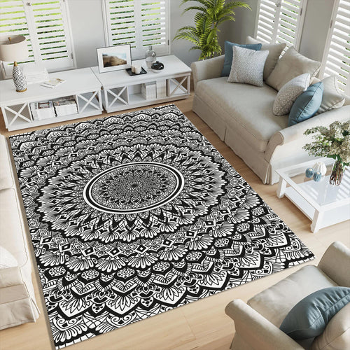 Mosaic Mandala Area Rug: Modern Boho Decor, Washable Non-Slip Rug
