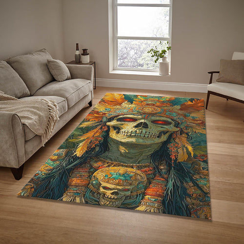 Gothic Skull Area Rug, Vibrant Skeleton Home Decor