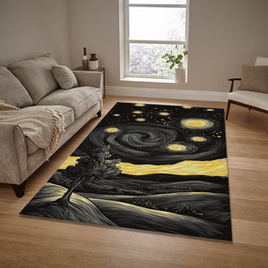 Starry Night Art Area Rug Van Gogh Inspired Boho Living Room