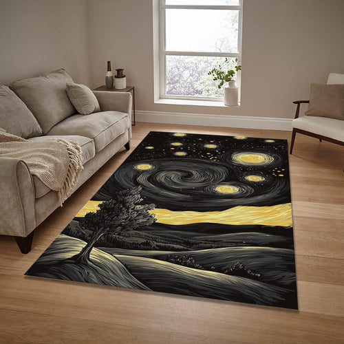 Starry Night Art Area Rug Van Gogh Inspired Boho Living Room