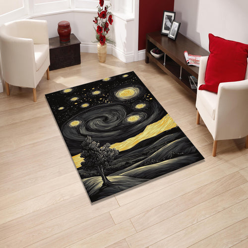 Starry Night Art Area Rug Van Gogh Inspired Boho Living Room
