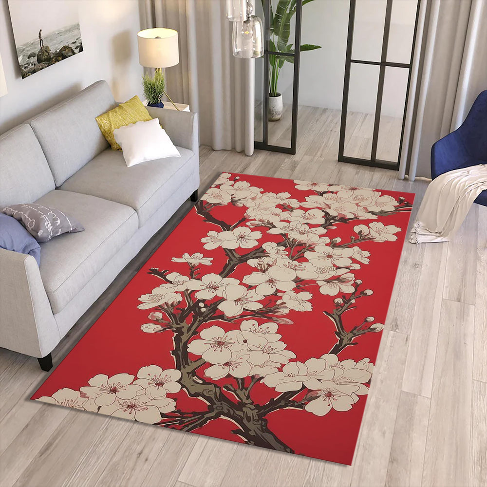 Cherry Blossom Area Rug Japanese Sakura Spring Living Room Carpet