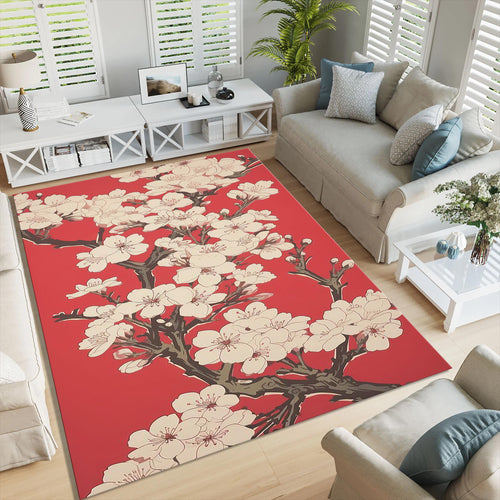 Cherry Blossom Area Rug Japanese Sakura Spring Living Room Carpet