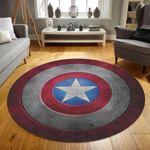 Captain America Rug, Avenger Decor Rug, Round Rug, Navy Decor