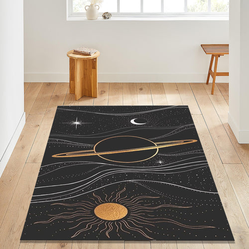 Saturn Area Rug: Cosmic Astrology Decor, Non-Slip Universe Carpet