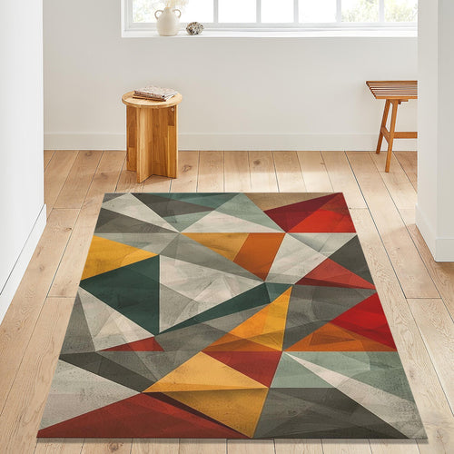 Abstract Geometric Area Rug: Colorful Triangle Design