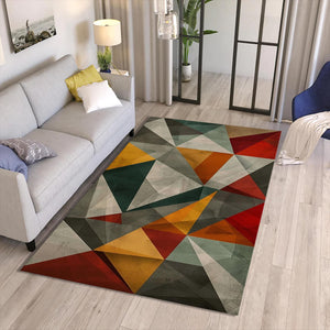 Abstract Geometric Area Rug: Colorful Triangle Design