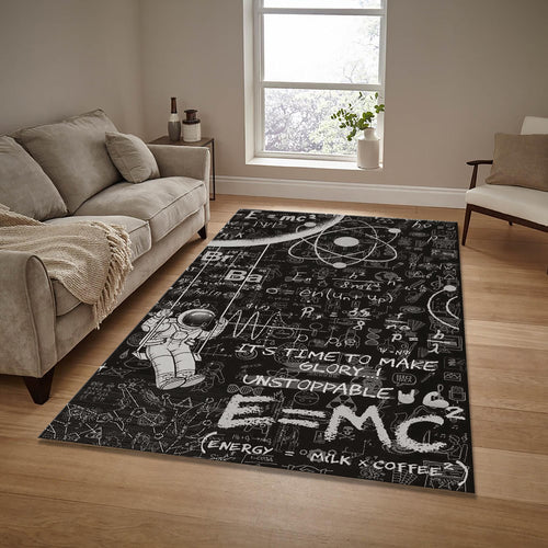 Einstein E=MC2 Rug: Maths Patterned Non-Slip Decorative Rug