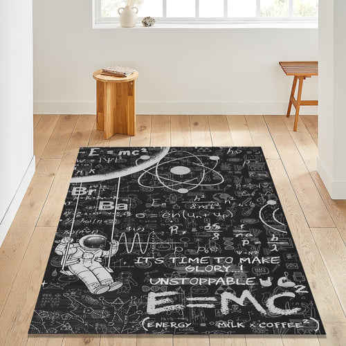 Einstein E=MC2 Rug: Maths Patterned Non-Slip Decorative Rug