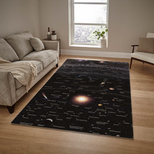 Universe Area Rug: Black Space Theme, Astrology Decor