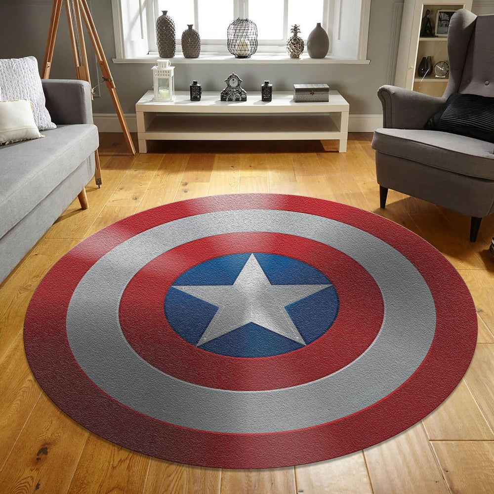 Captain America Rug Superhero Kids Bedroom Circle Carpet Washable