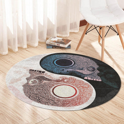 Yin Yang Gothic Round Rug Skull Aesthetic Kitchen Living Room