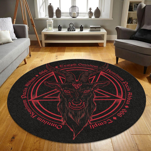 Satanic Goat Pentagram Round Rug, Non-Slip Horror Devil Carpet