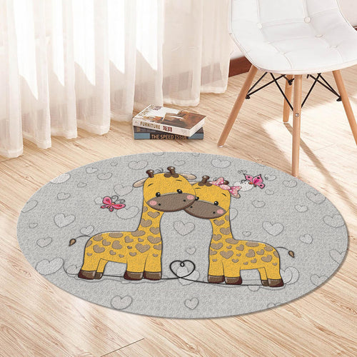 Giraffe Round Nursery Rug Safari Animal Kids Playroom Circle Mat