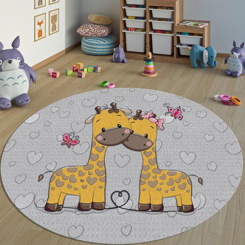 Giraffe Round Nursery Rug Safari Animal Kids Playroom Circle Mat