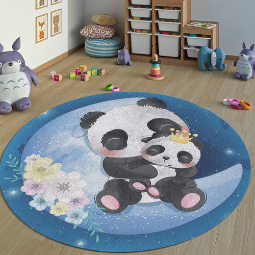 Panda Nursery Round Rug, Baby Room Play Mat, Kids Room Rug