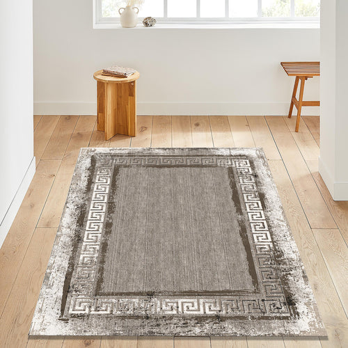 Vintage Turkish Rug, Greek Key Border, Boho Chic Home Decor